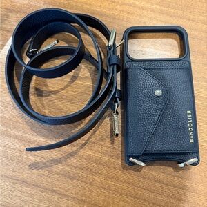 Bandolier Black Gold Pebbled Leather Crossbody Phone Pouch - Hailey 17 Pro Max